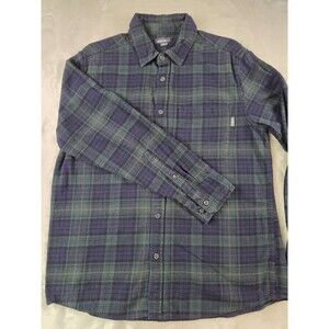 Eddie Bauer Shirt Men's L Flannel Black Watch Plaid 100% Cotton Blue‎ Green Soft